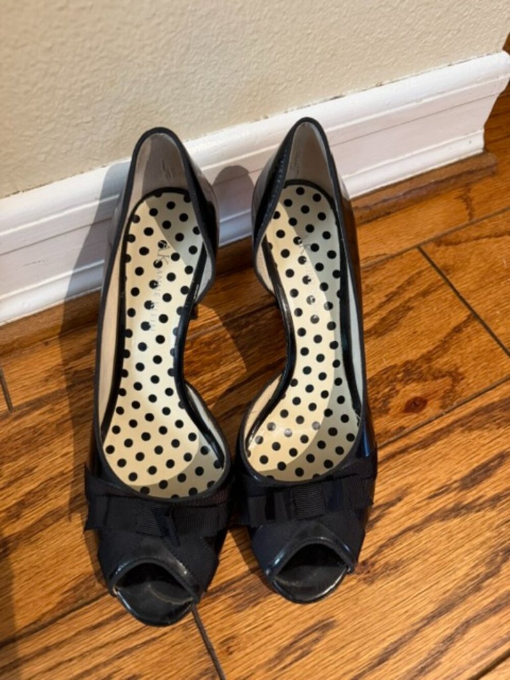 Anne Klein Black Peep Toe Bow Heels Pumps Size 8